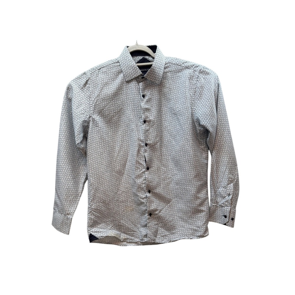 SILVER STONE Modern Fit White Ditsy Print Button Down‎ Shirt Long Sleeve  Size L